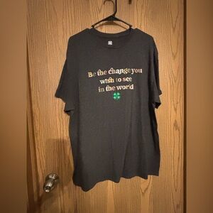 Heather Gray Graphic Tee with Inspirational Quote and Green Clover
